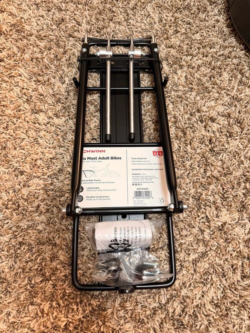 Schwinn Adjustable Rear Rack, Black - Picture 2 of 3